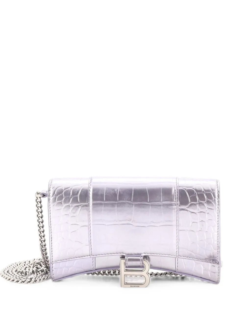 Hourglass Chain Wallet Crocodile Embossed Leather clutch bag