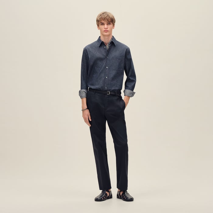 Indigo Straight Cut Shirt With Louis Collar