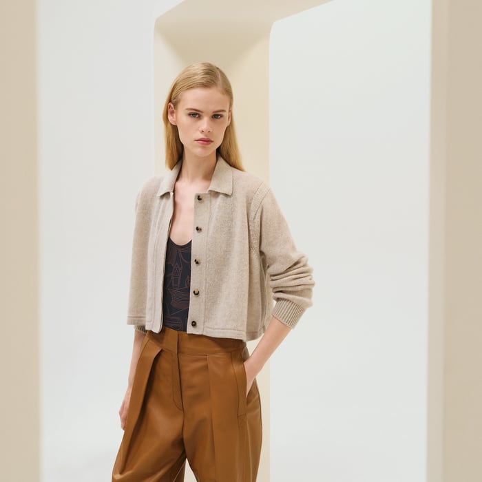 Beige Naturel Shirt Cardigan