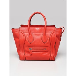 Celine Celine Orange Drummed Calfskin Leather Mini Luggage Tote Bag 