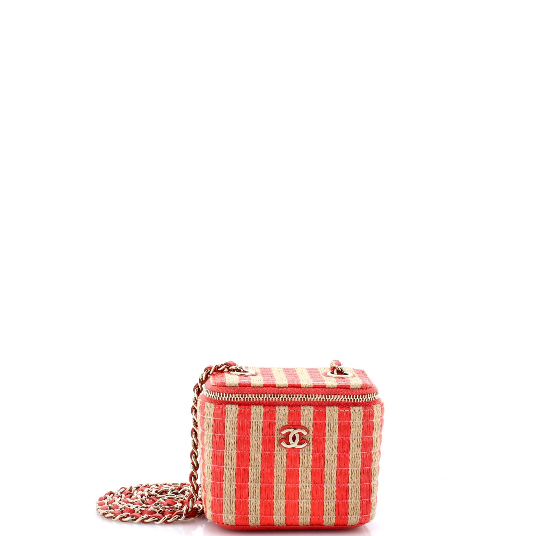 Classic Vanity Case with Chain Striped Raffia and Jute Mini