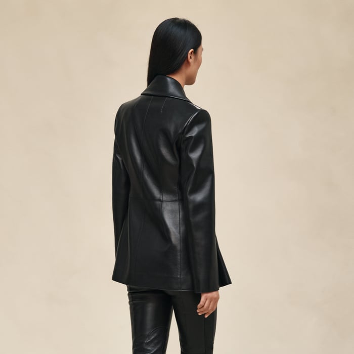Noir Knotted Leather Suit Jacket
