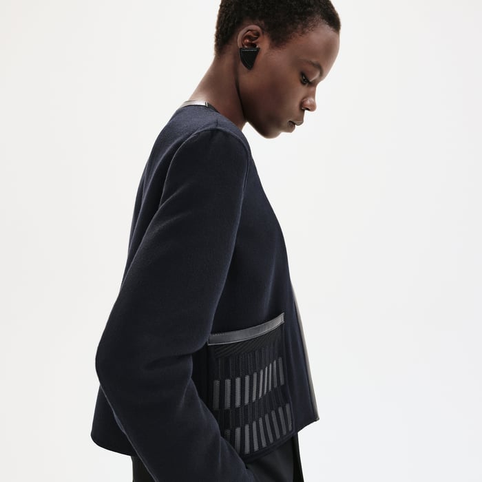 Bleu Noir Embroidered Jacket With Leather Details