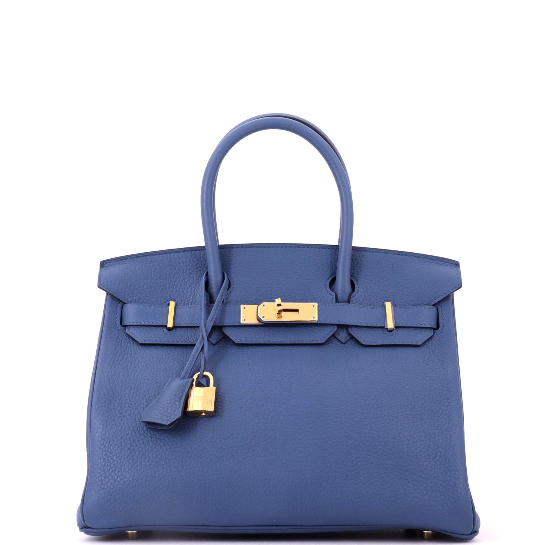 Birkin Handbag Bleu Azur Clemence with Gold Hardware 30