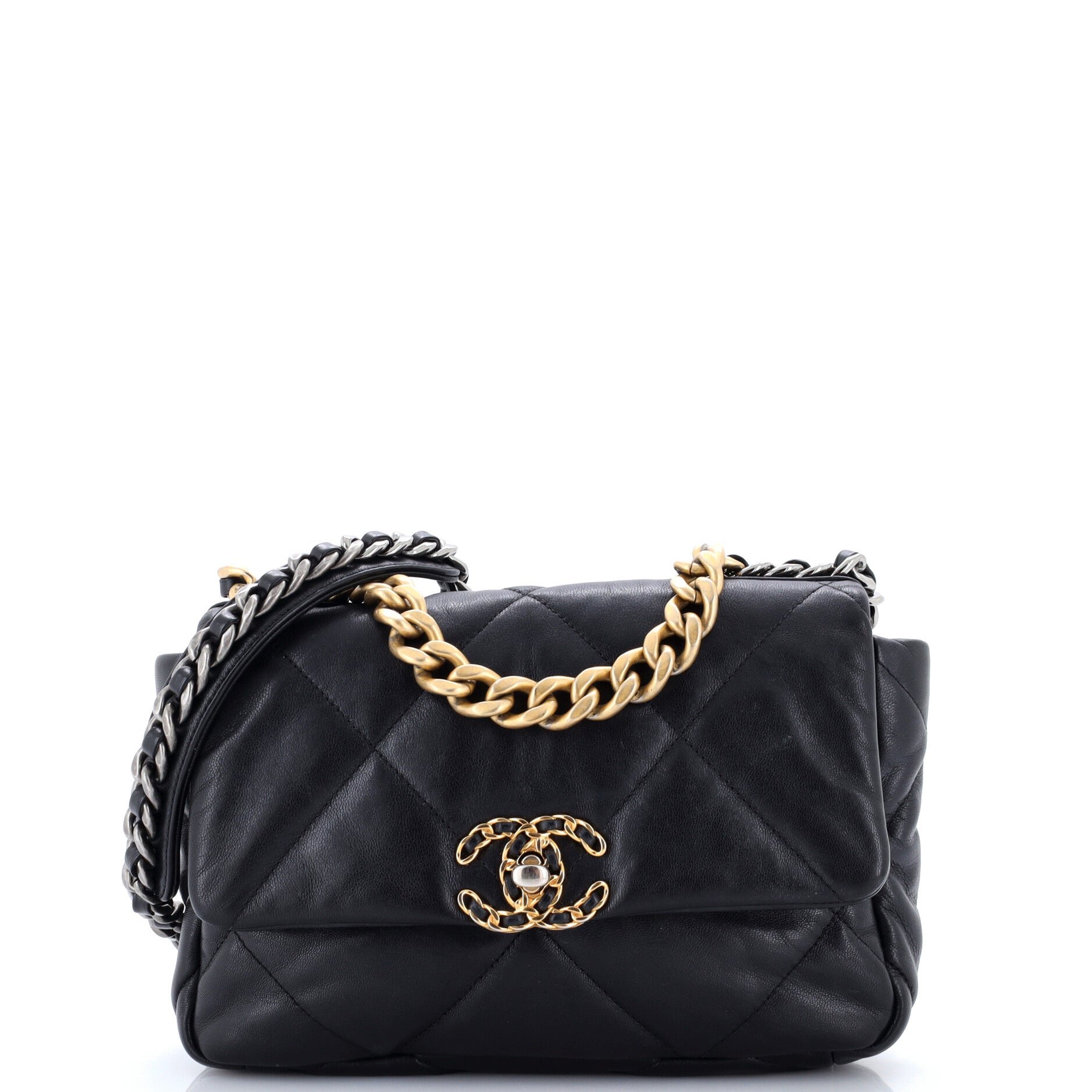 19 Flap Bag Quilted Stitched Lambskin Medium