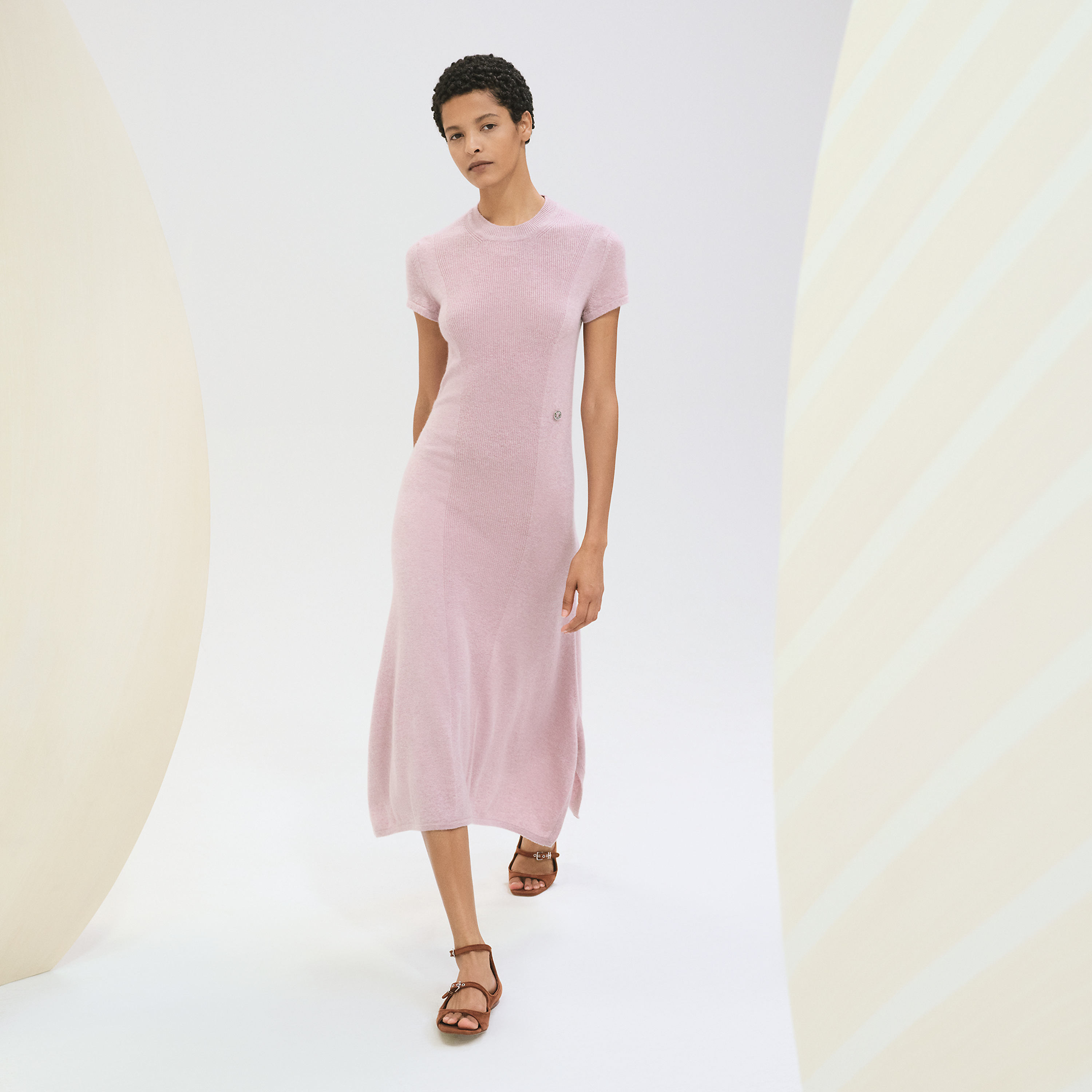 Short-sleeve long cashmere dress