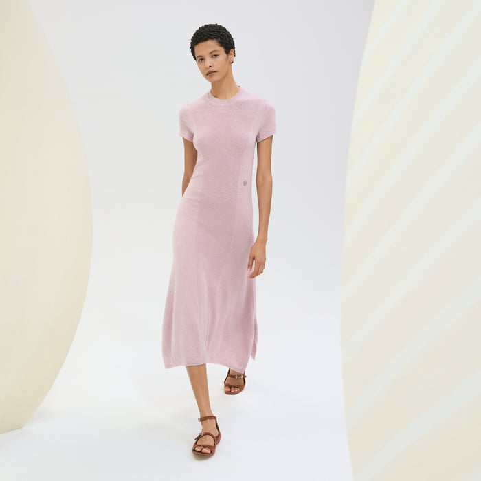 Rose Pâle Short-sleeve Long Cashmere Dress