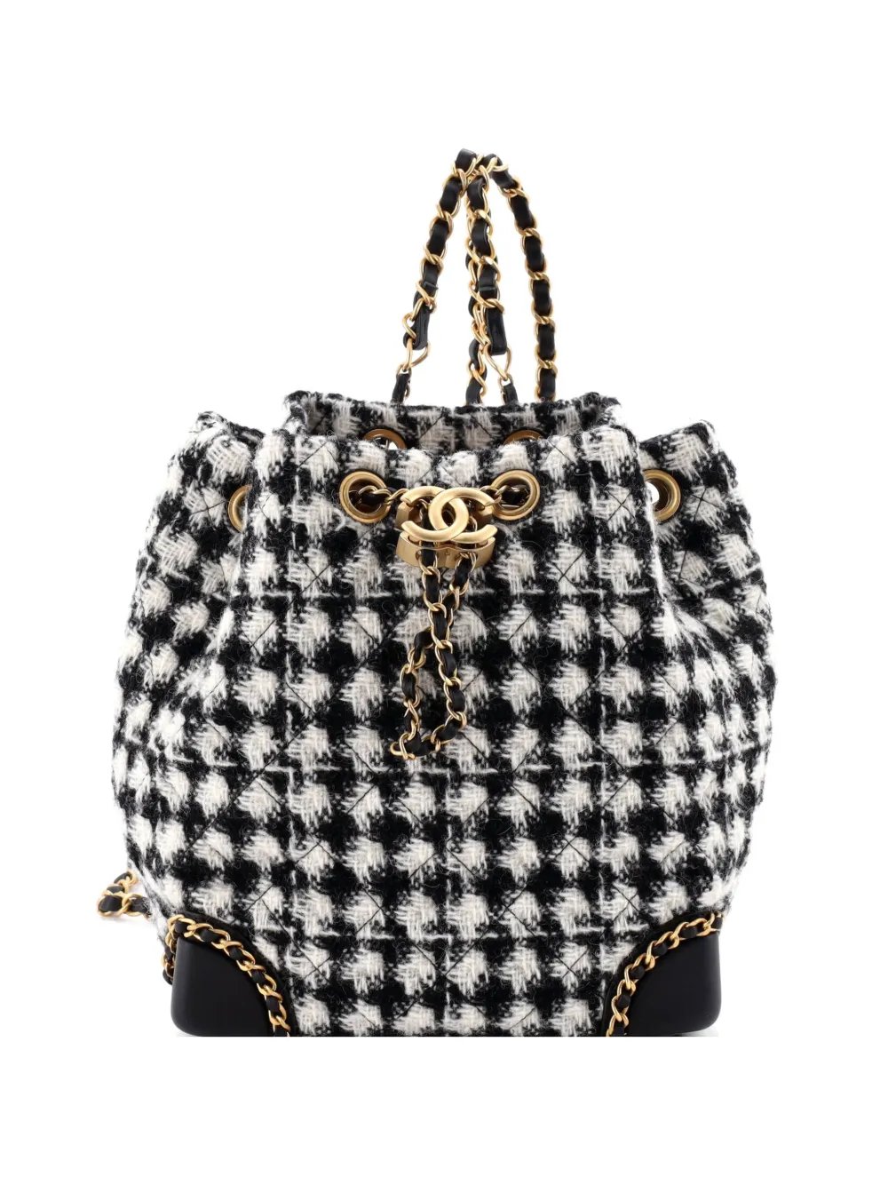 Chained Drawstring CC Bucket Quilted Houndstooth Tweed Small backpack