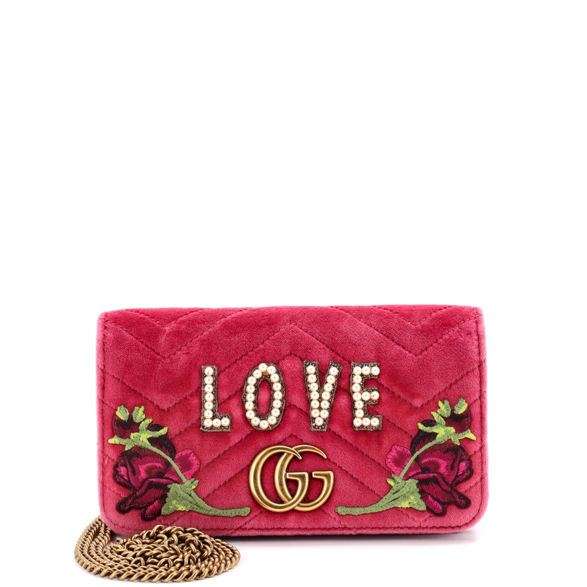 GG Marmont Chain Flap Bag Embroidered Matelasse Velvet Mini