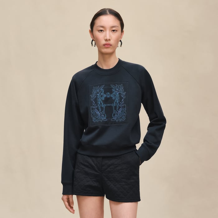 Bleu Marine "Della Cavalleria" Raglan Sleeve Embroidered Sweatshirt