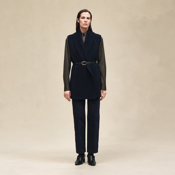 Bleu Noir Belted Cashmere Sleeveless Cardigan