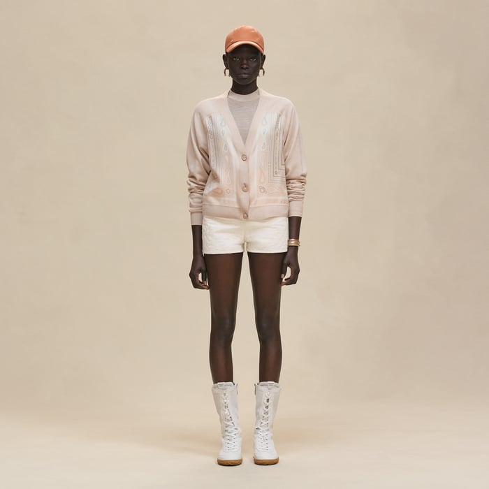 Blanc Perle "Candy Libris" Long-sleeve Twillaine Cardigan