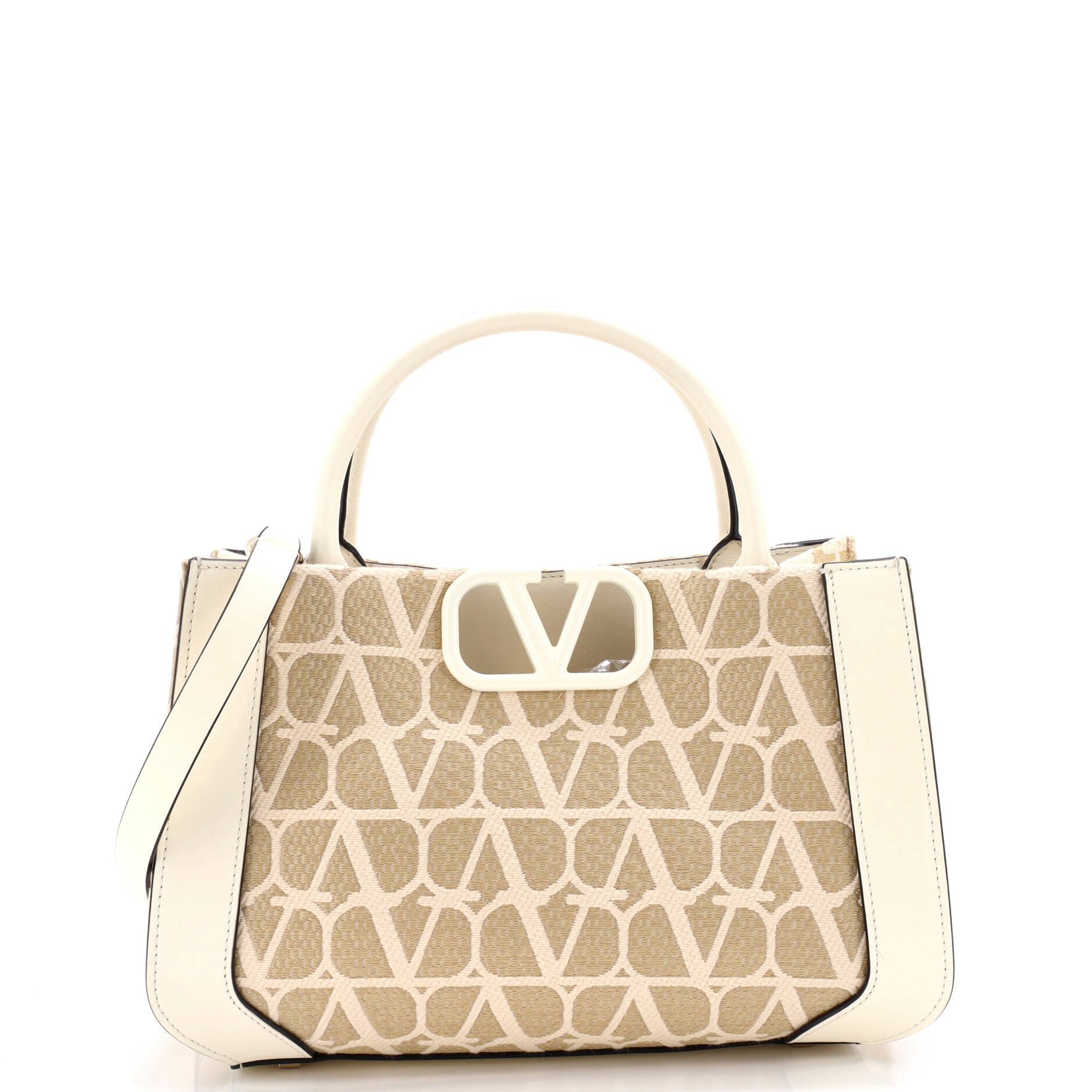 Valentino Garavani VLogo Shopper Tote Toile Iconograph Fabric with Leather Small