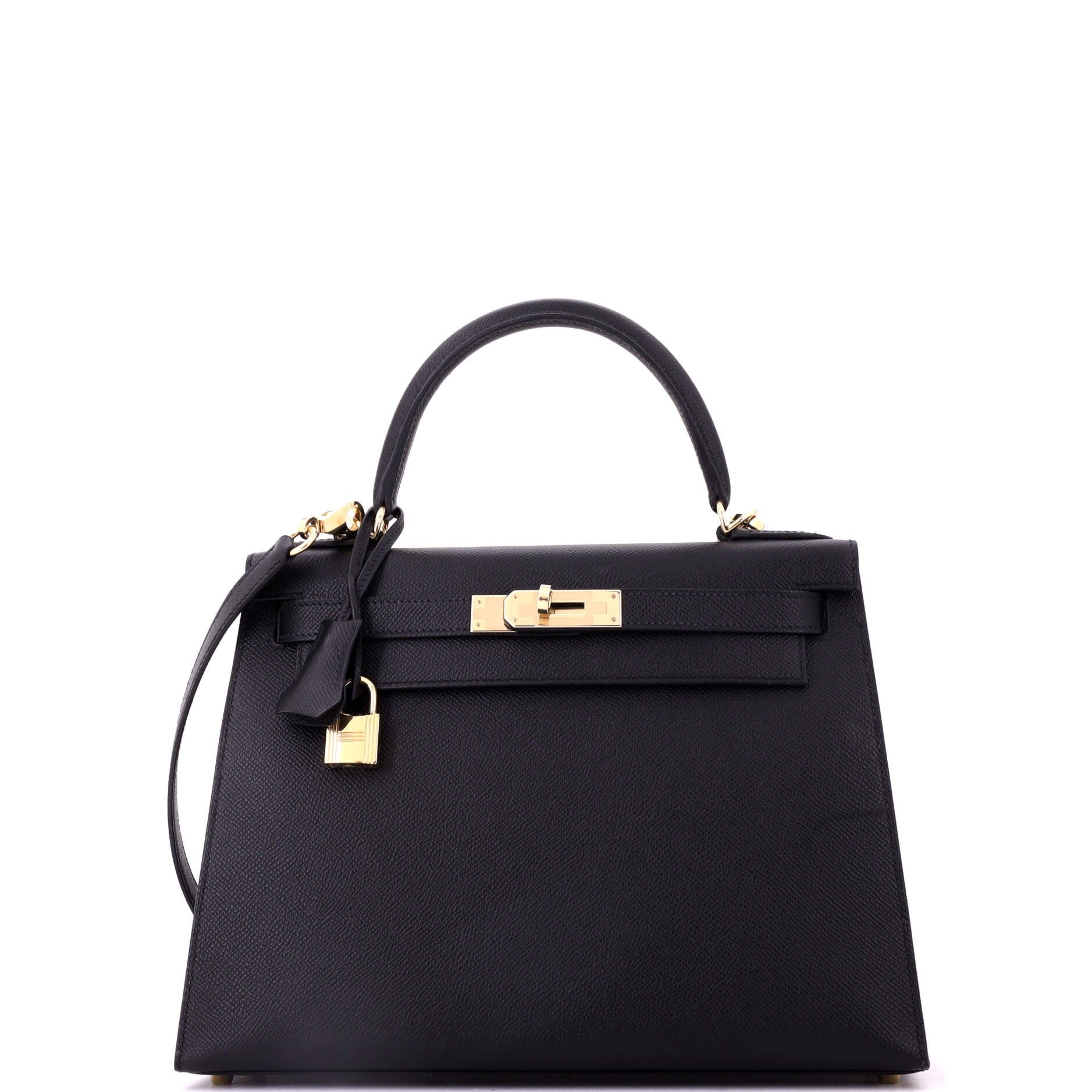 Kelly Handbag Noir Epsom with Permabrass Hardware 28