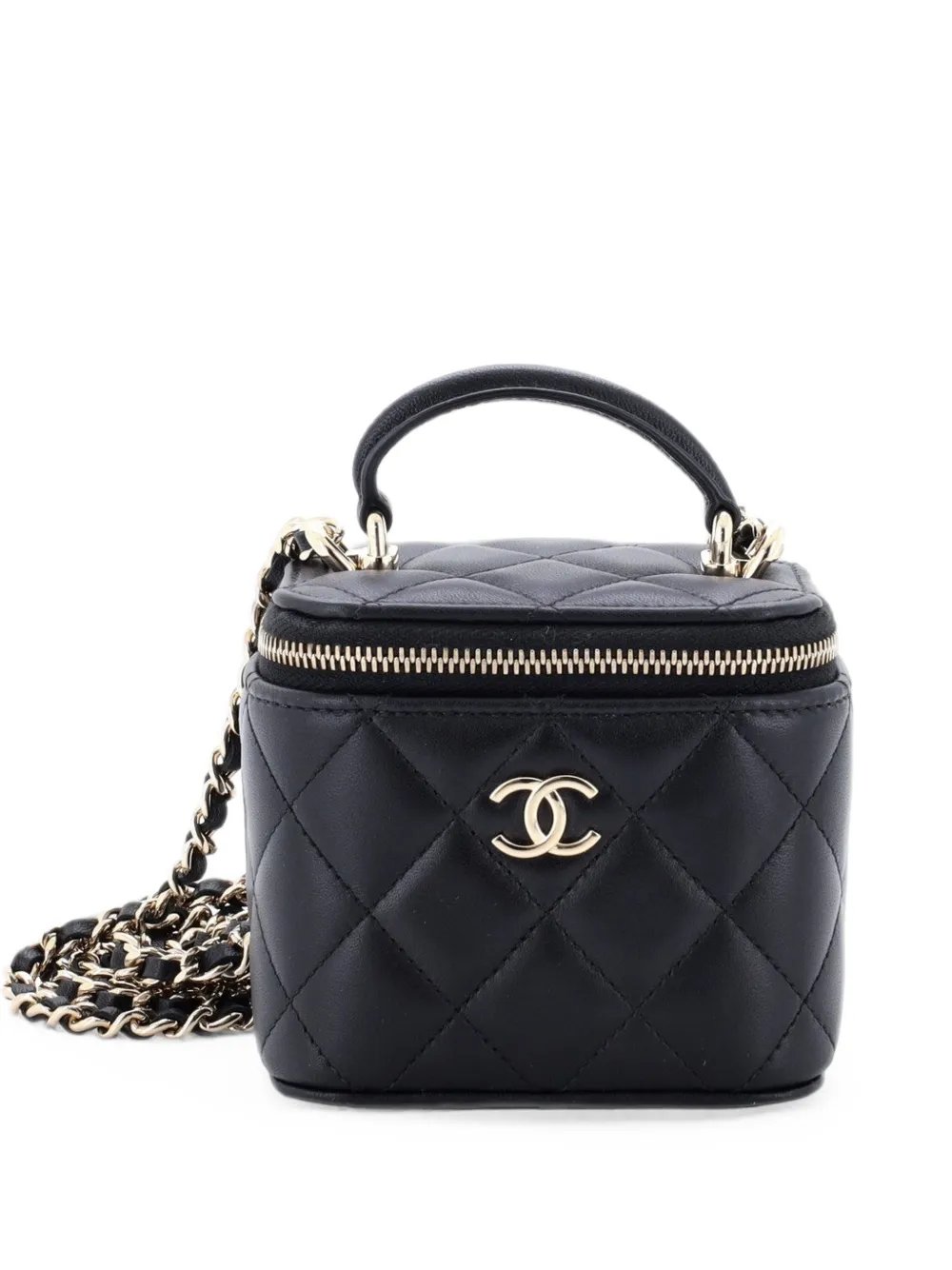 Classic Top Handle Vanity Case with Chain Quilted Lambskin Mini crossbody bag