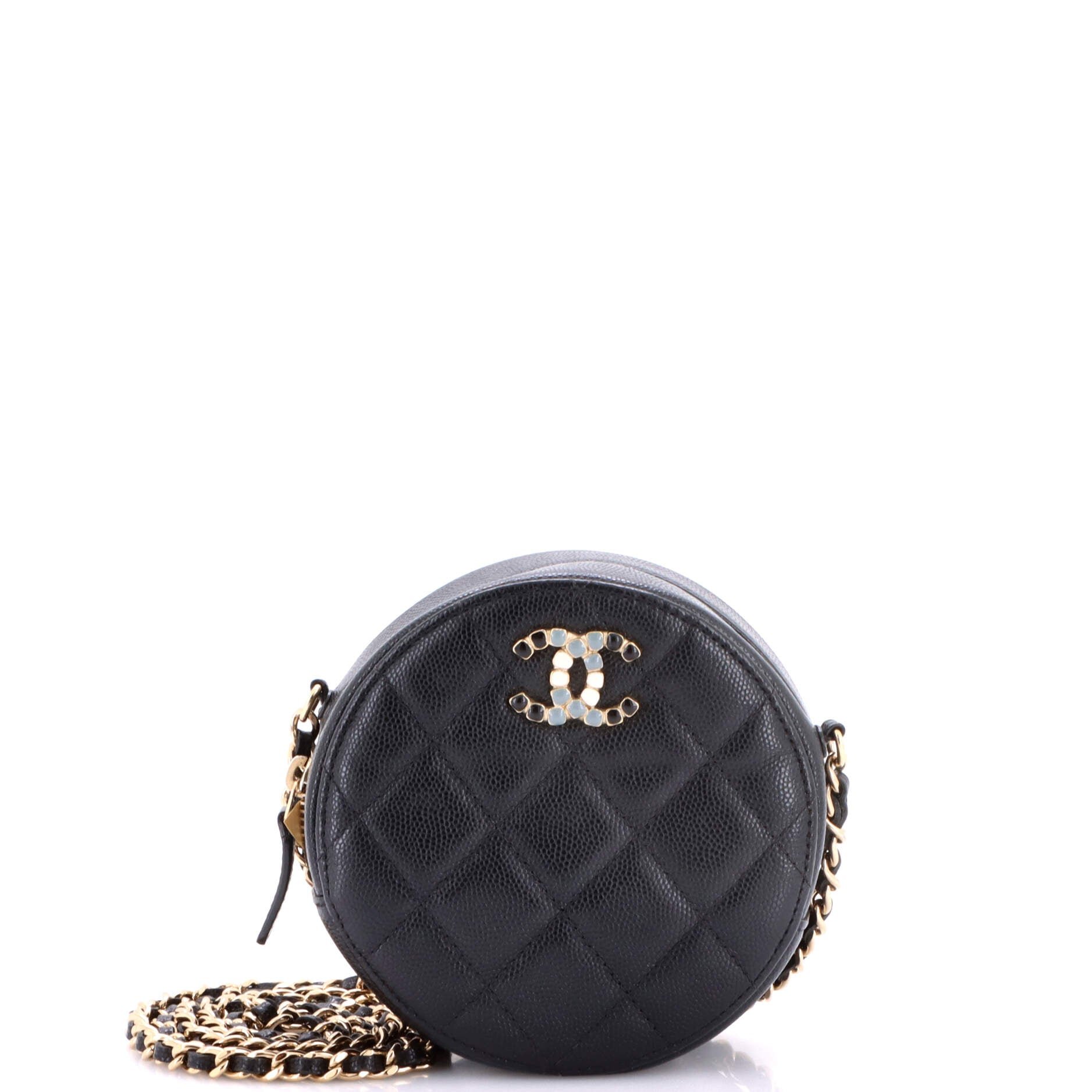 Coco Candy Round Clutch with Chain Quilted Caviar
