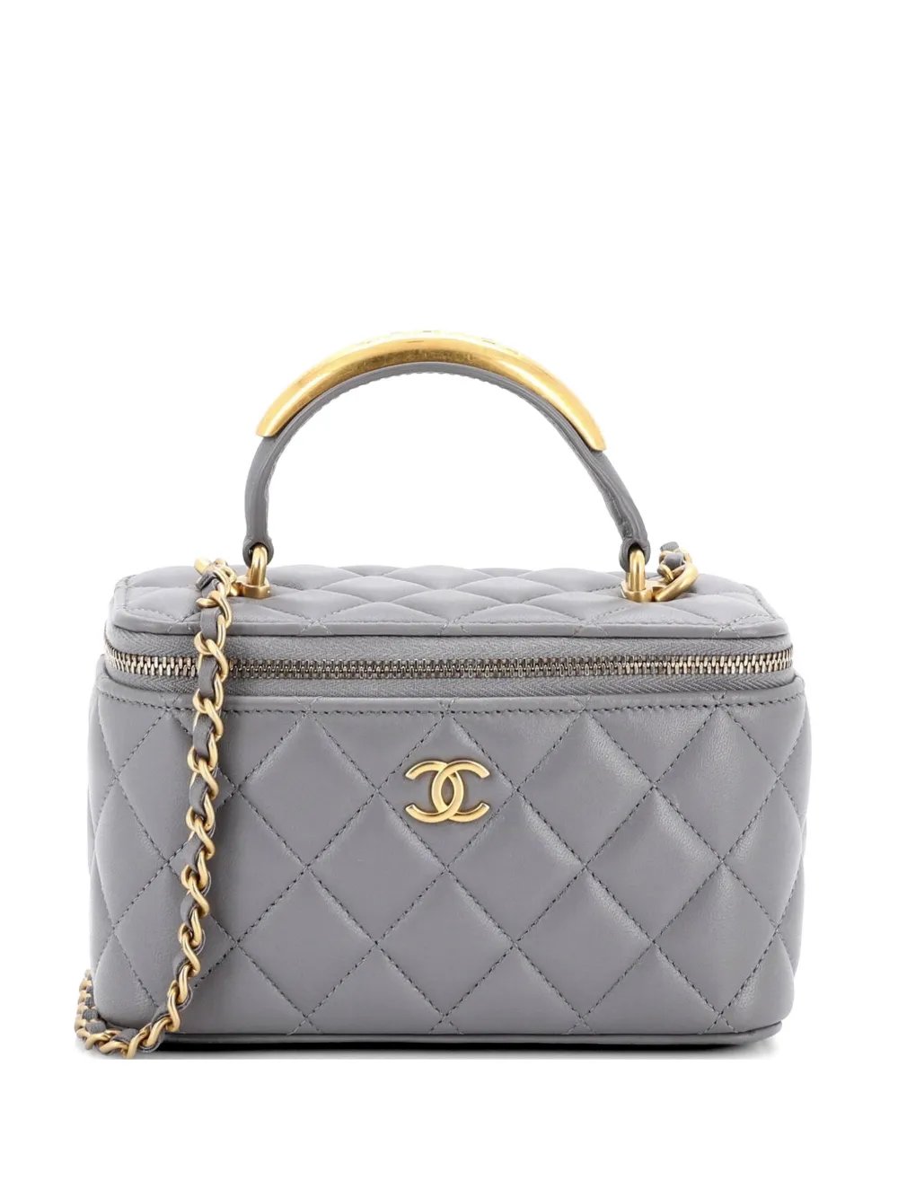 CC Top Handle Vanity Case with Chain Quilted Lambskin with Metal Small satchel