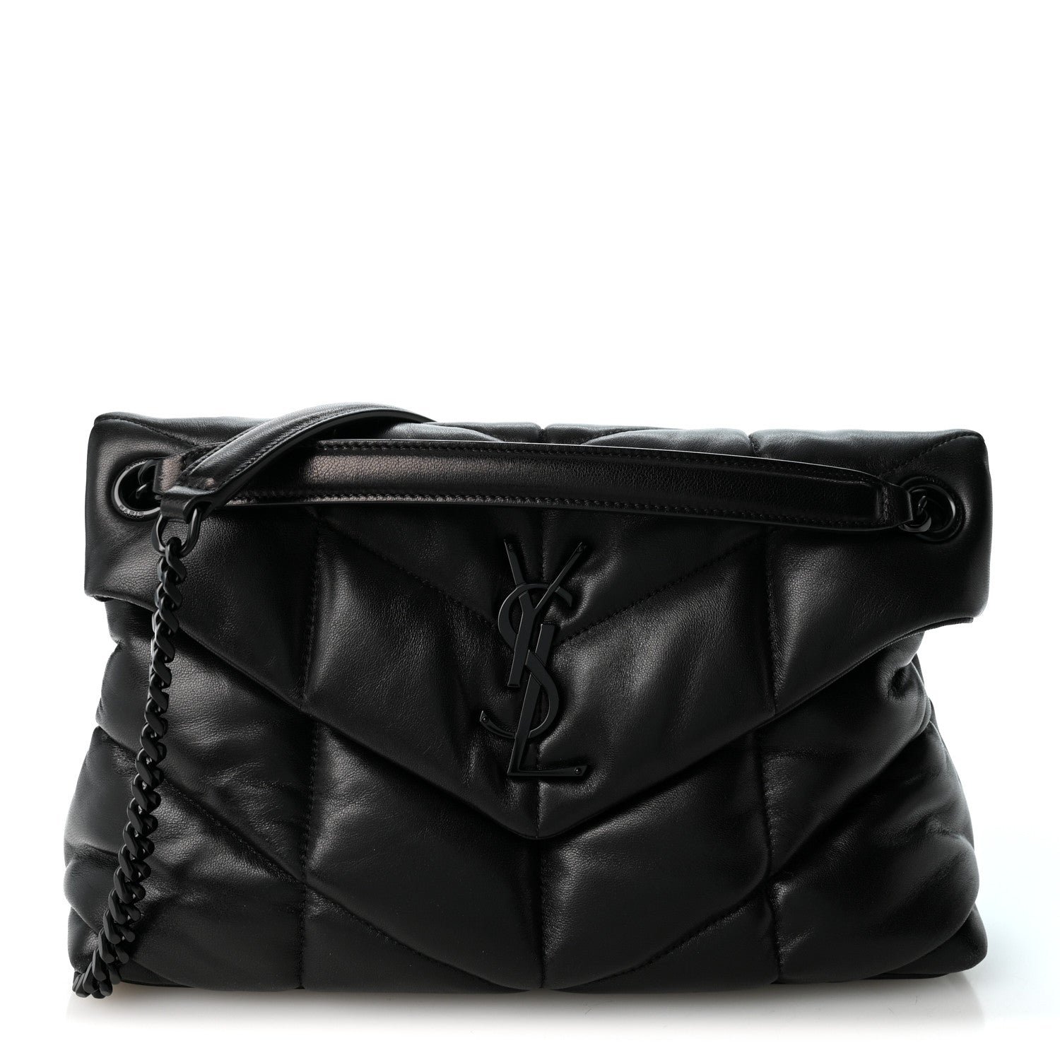 Saint Laurent Lambskin Quilted Monogram Monochrome Small Loulou Puffer Chain Satchel Black