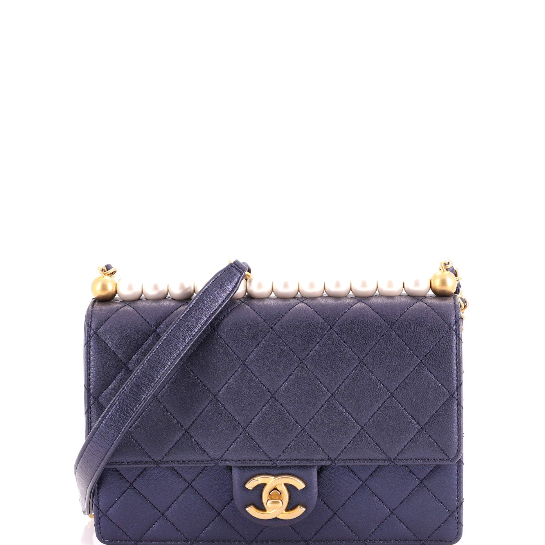 Chic Pearls Flap Bag Quilted Lambskin Small