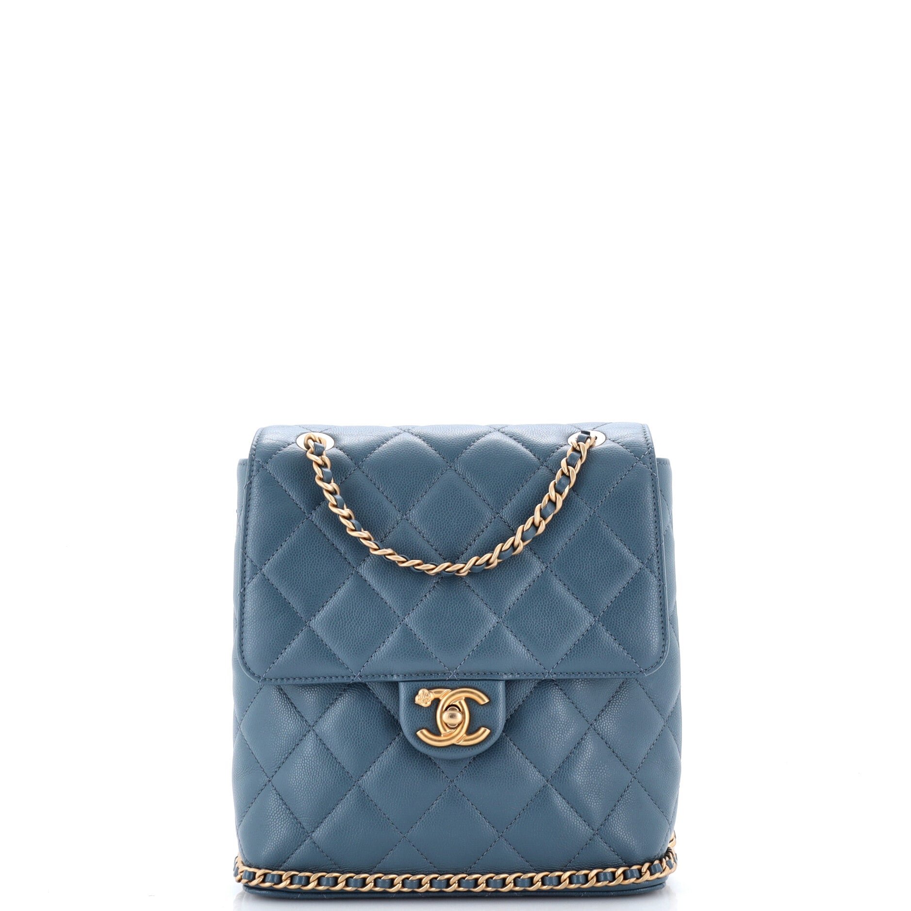 CC Chain Flap Backpack Quilted Caviar