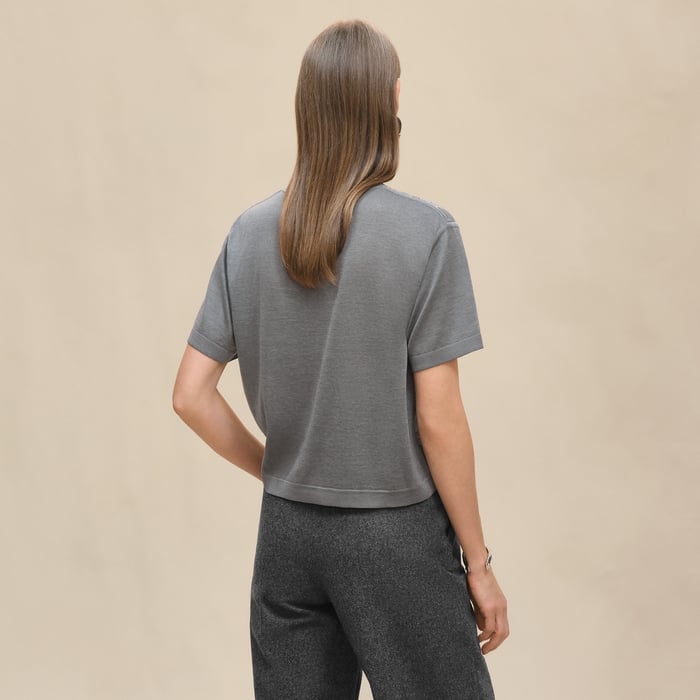 Gris Ténorite "Coloriages De Jour" Short-sleeve Twillaine Sweater