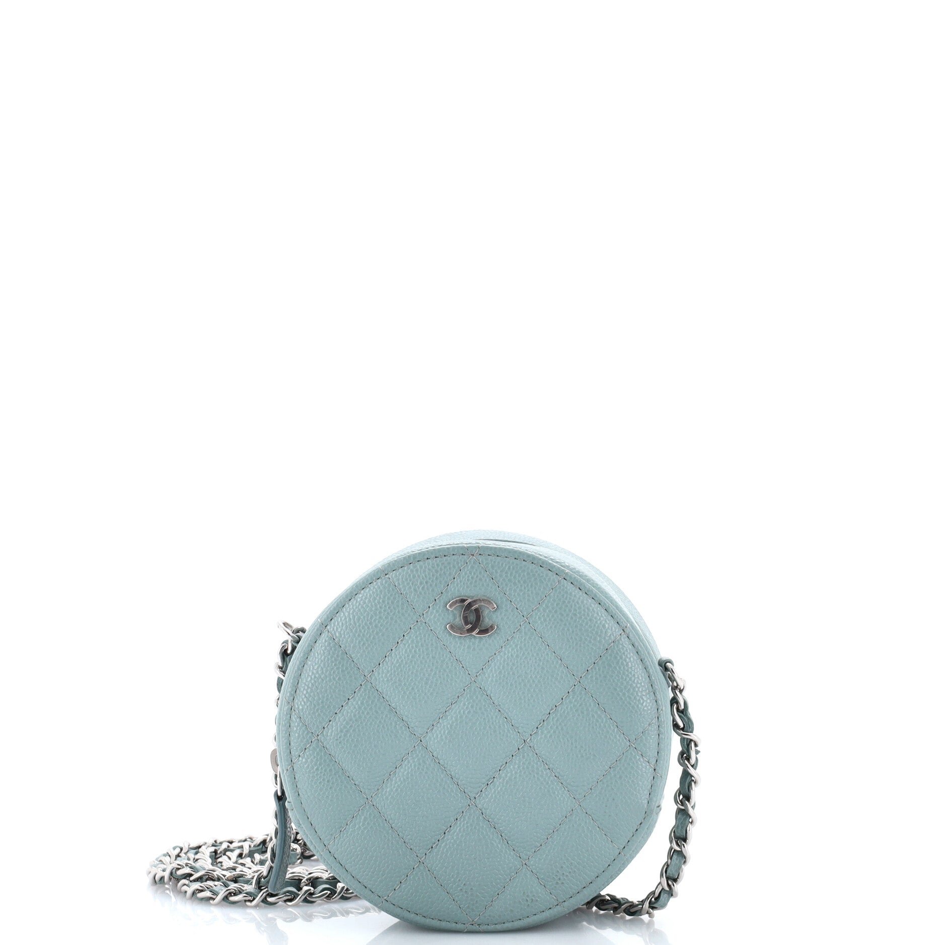Round Clutch with Chain Quilted Caviar Mini