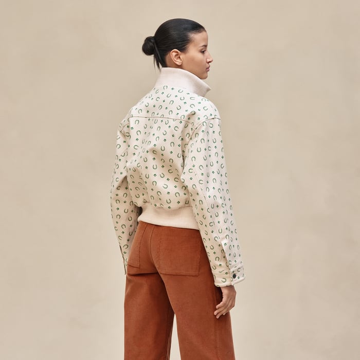Beige Glaise "Porte-bonheur Bandana" Mixed Materials Jacket