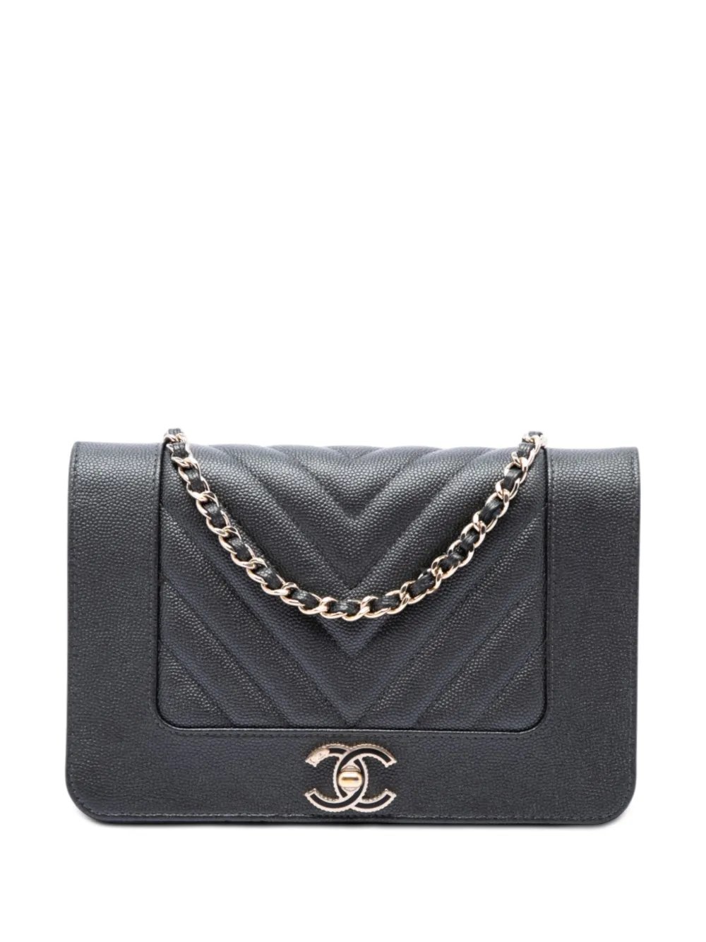 2019 Chevron Caviar Mademoiselle Wallet On Chain crossbody bag