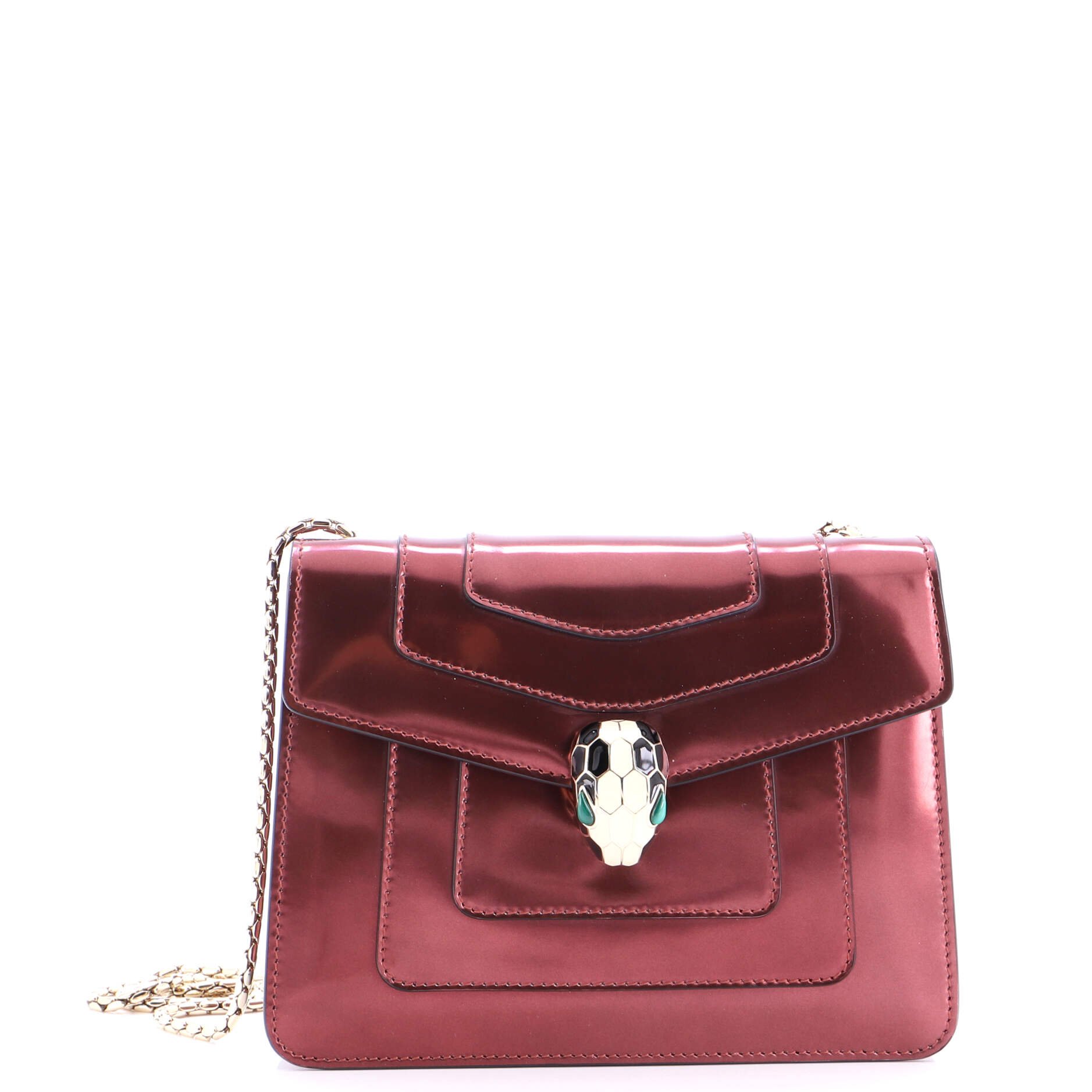 Bvlgari Serpenti Forever Square Shoulder Bag Metallic Leather Small