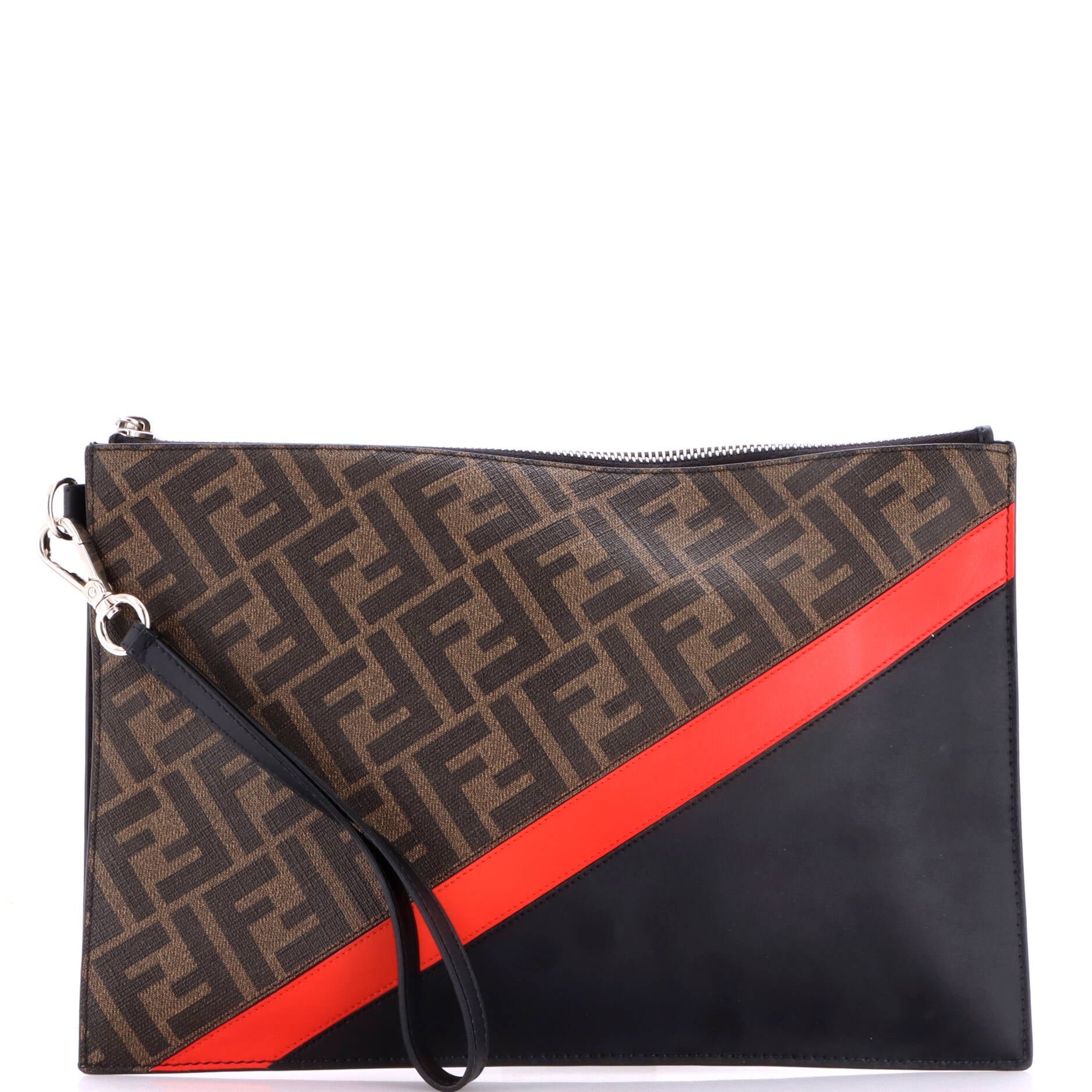 Zip Flat Wristlet Pouch Zucca Coated Canvas and Leather Medium