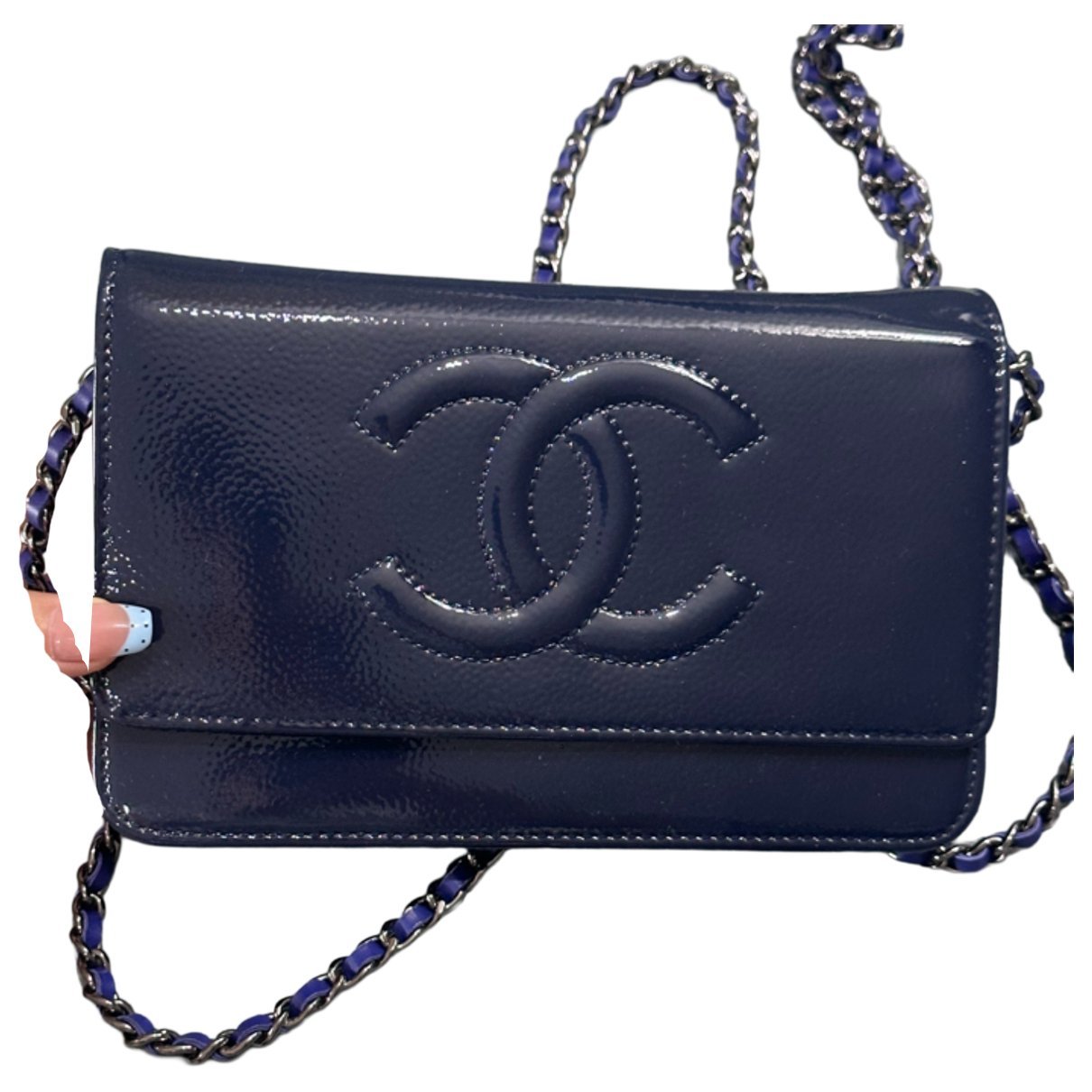 Wallet On Chain patent leather crossbody bag