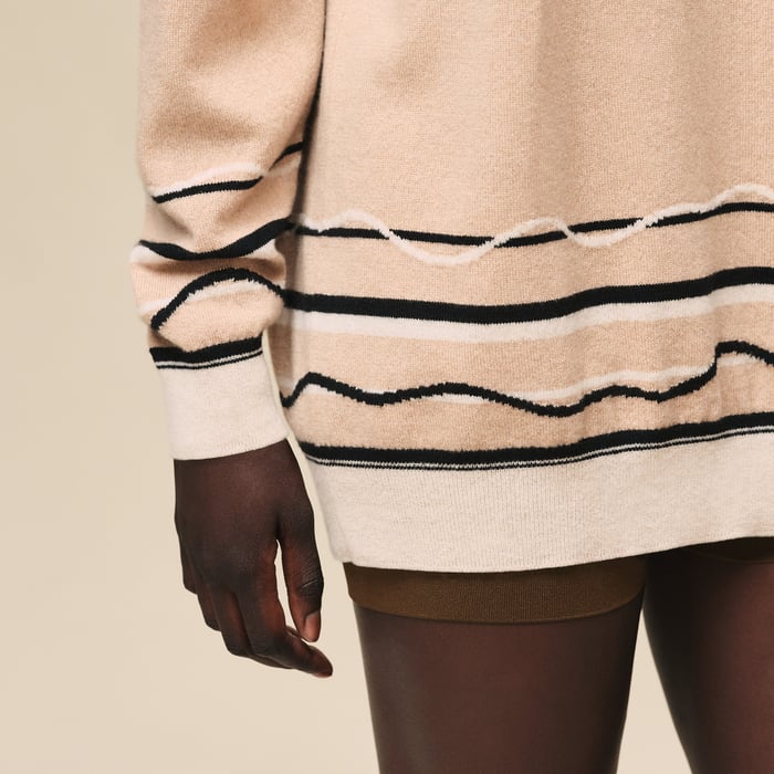 Beige Cajou "Ex-libris" Long-sleeve Tunic Sweater