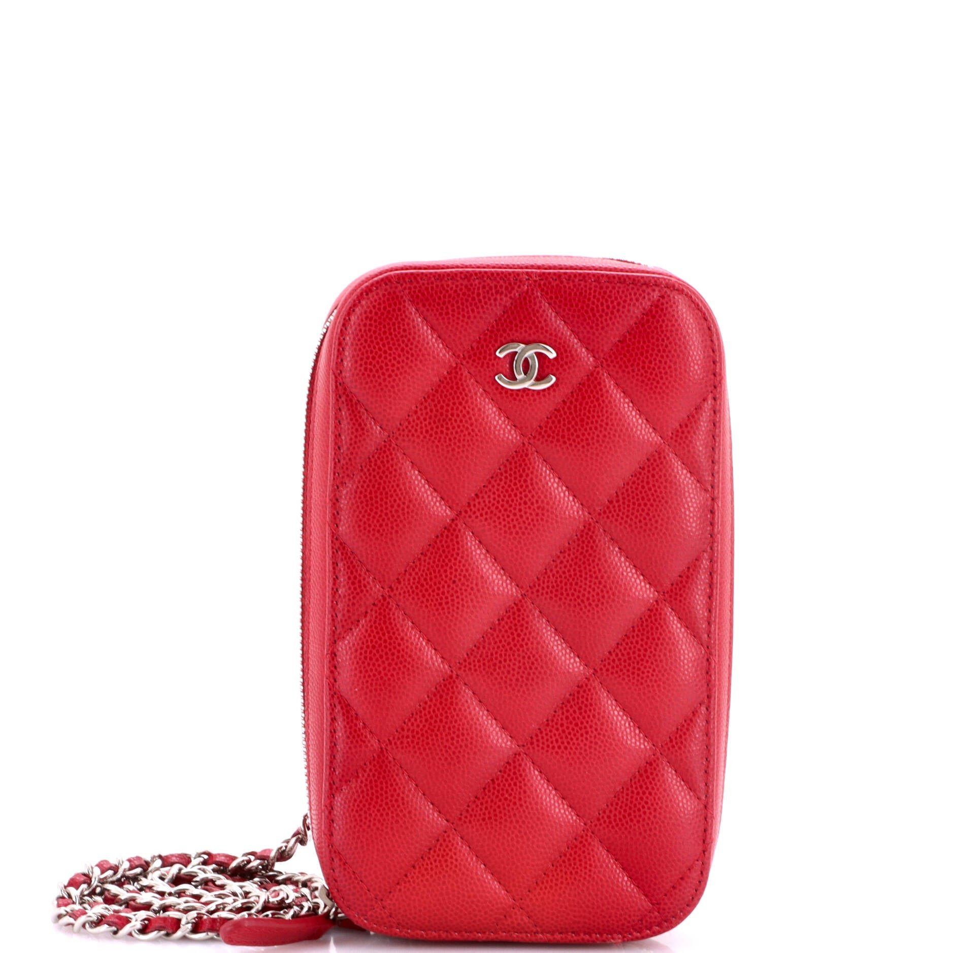 Zip Around Phone Case with Chain Quilted Caviar