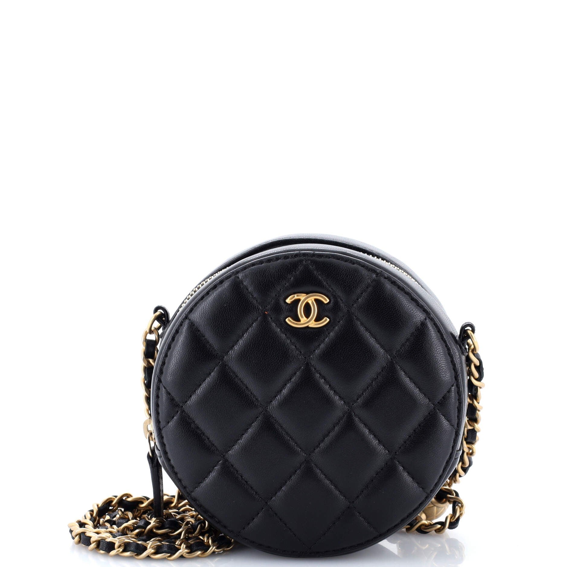 Chanel Pearl Crush Round Clutch with Chain Quilted Lambskin