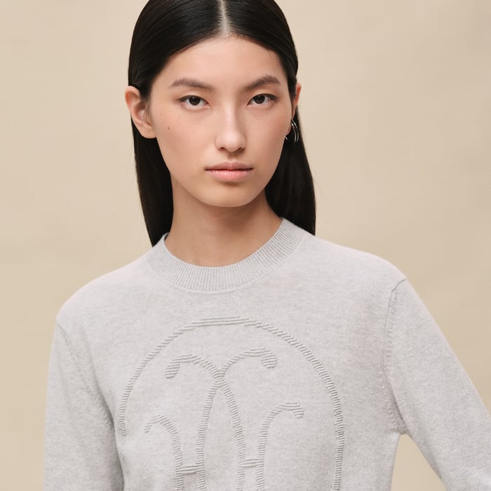 Gris Pervenche Cashmere "H Lift" Long-sleeve Sweater