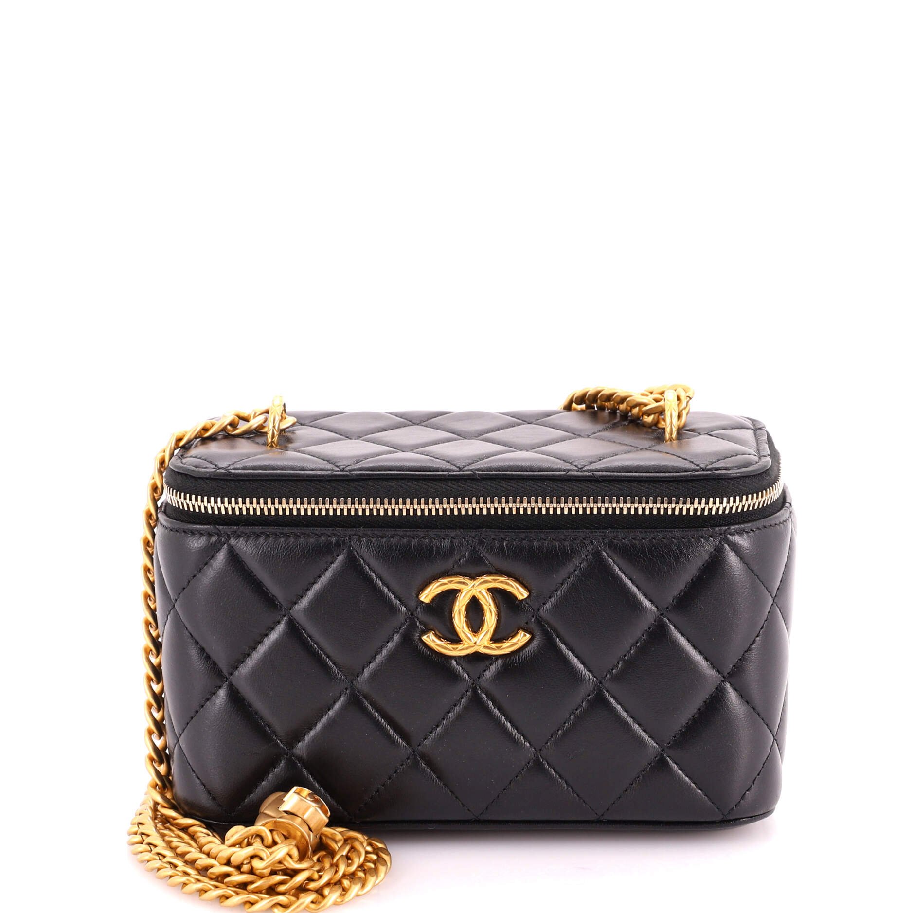 All Slide Long Vanity Case with Chain Quilted Lambskin Small