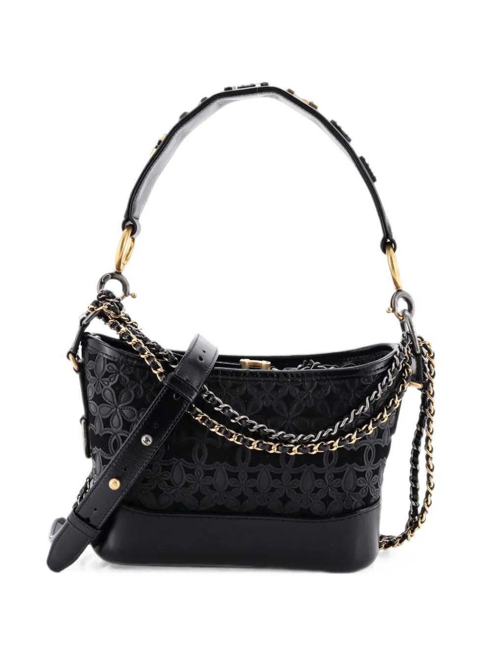Gabrielle Hobo with Logo Handle Laser Cut Calfskin and Wool Felt Small crossbody bag