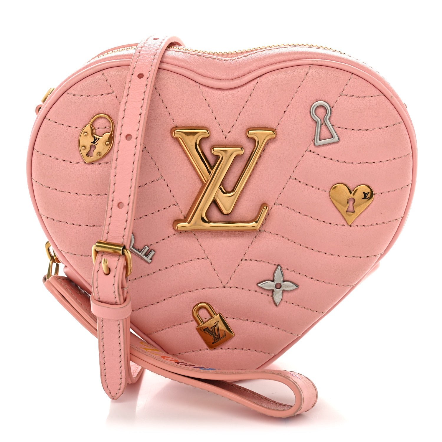 Louis Vuitton Calfskin Embellished New Wave Love Lock Heart Bag Rose Pomettes