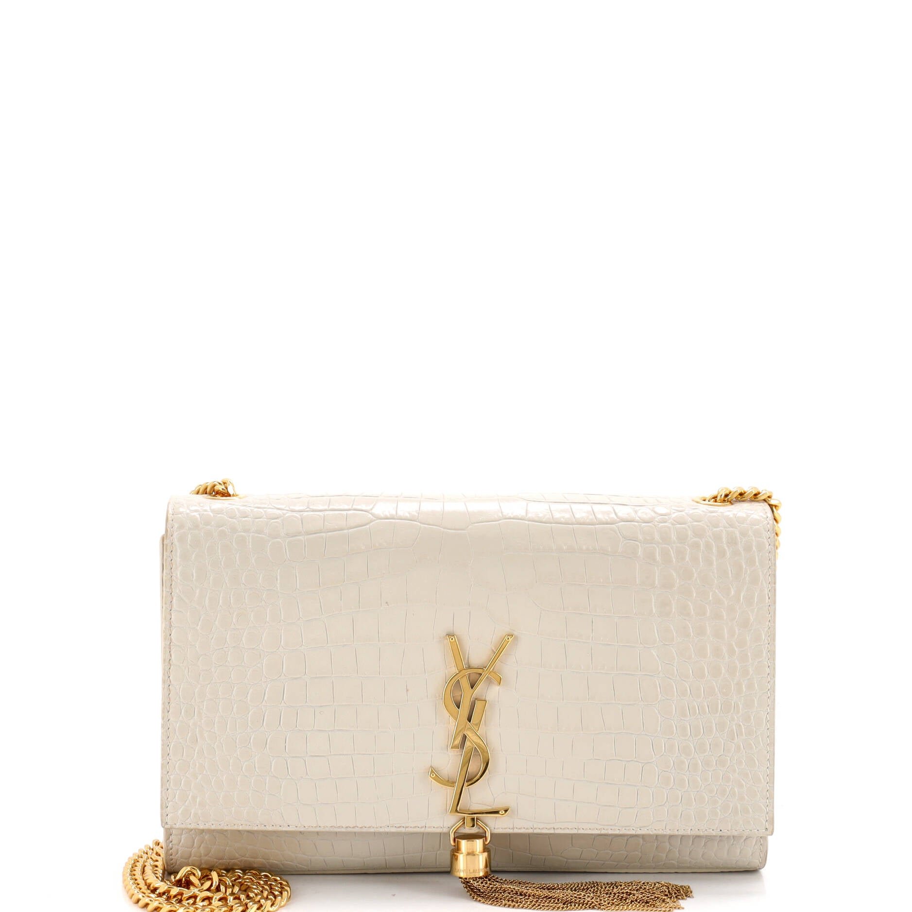 Classic Monogram Tassel Crossbody Bag Crocodile Embossed Leather Medium