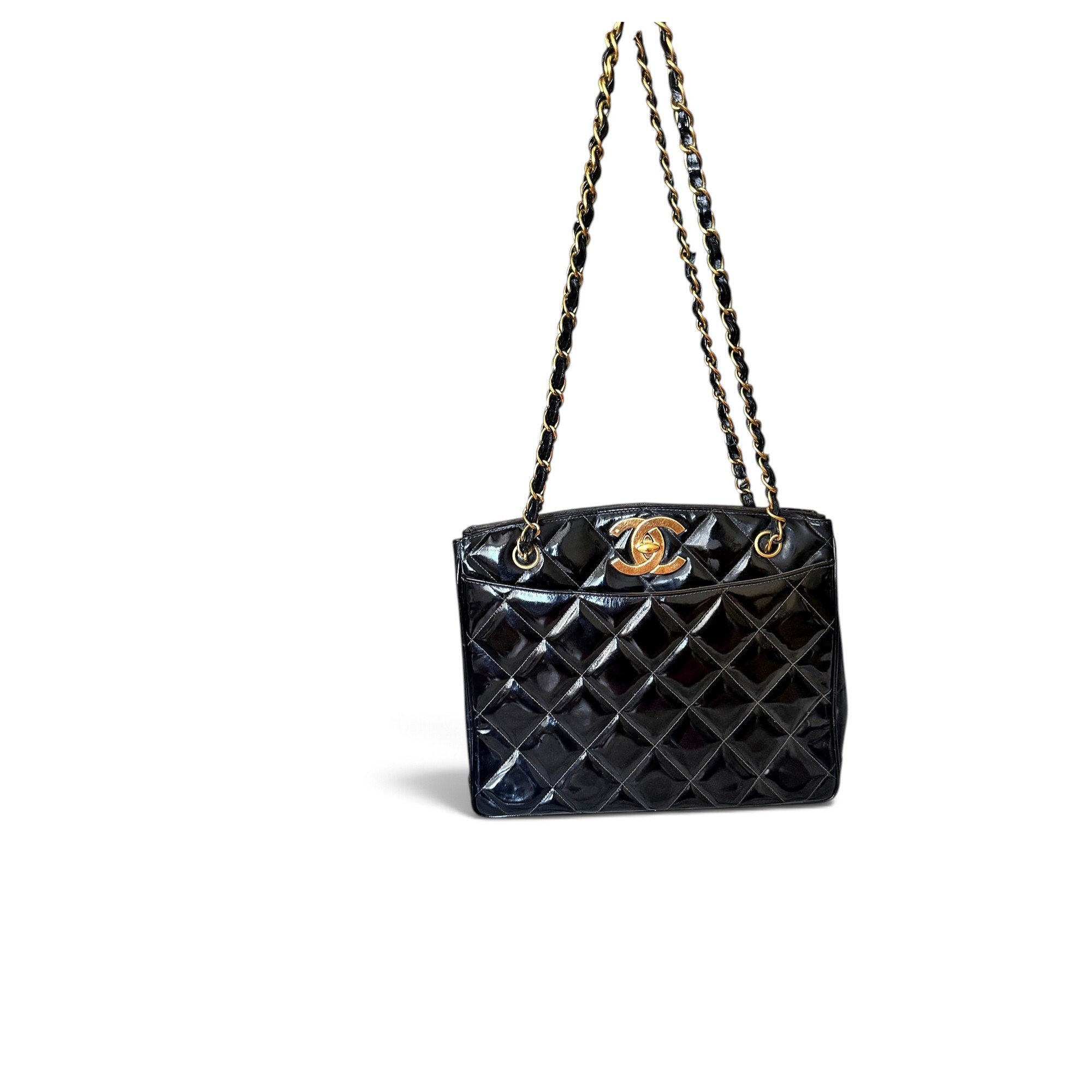 Vintage CC Chain patent leather tote