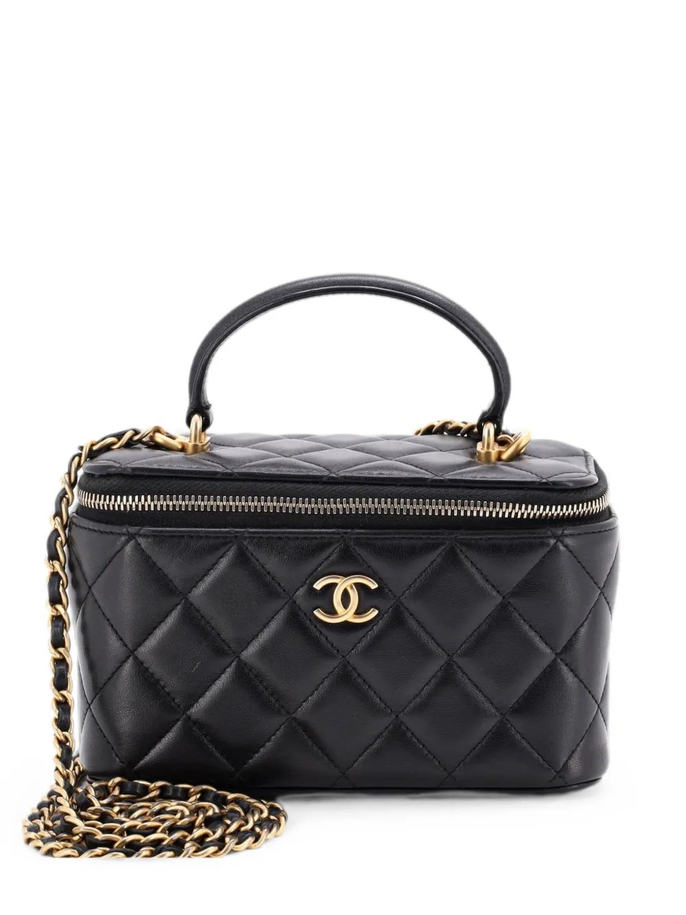 Classic Top Handle Vanity Case with Chain Quilted Lambskin Small crossbody bag