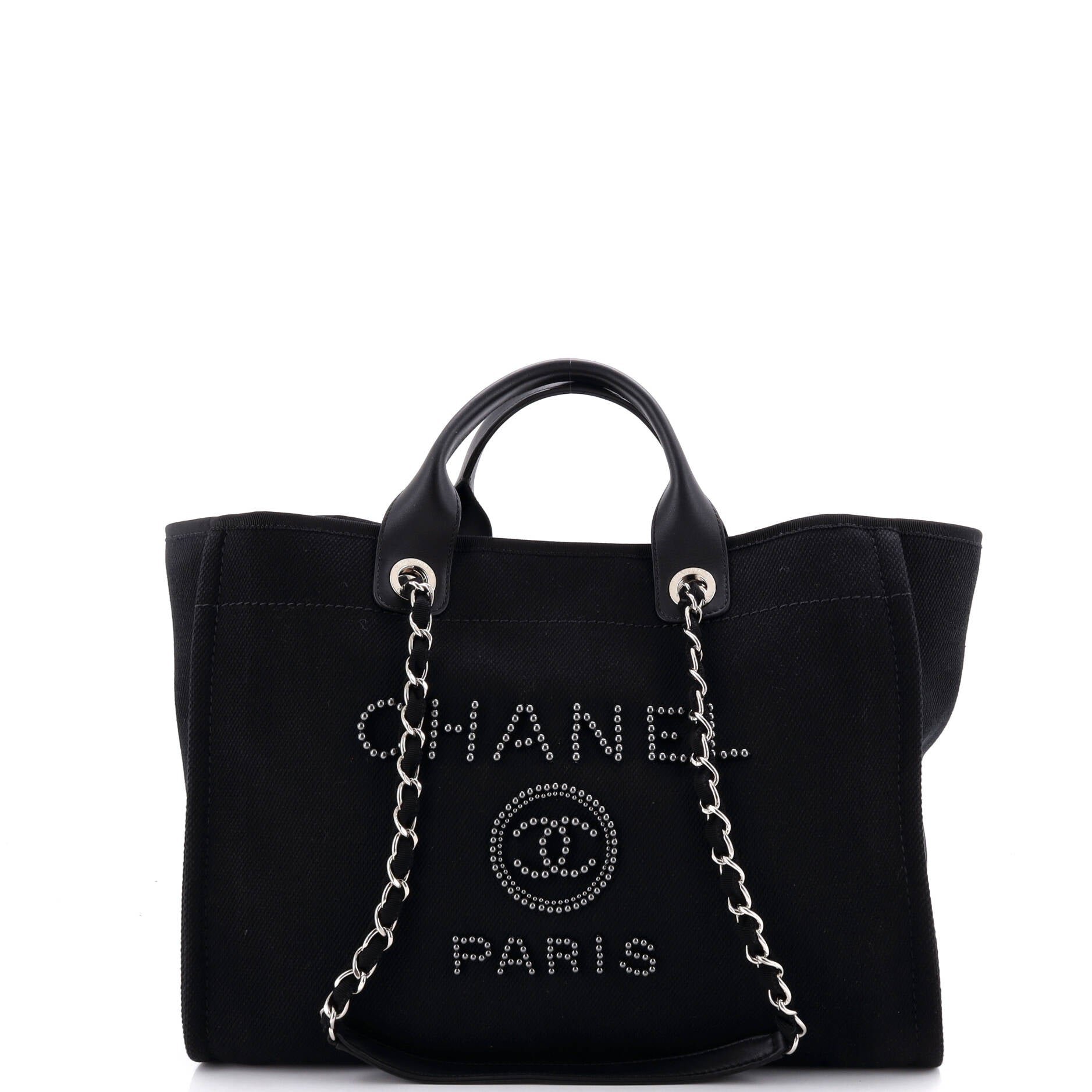 Chanel Deauville Tote Pearl Embellished Canvas Medium