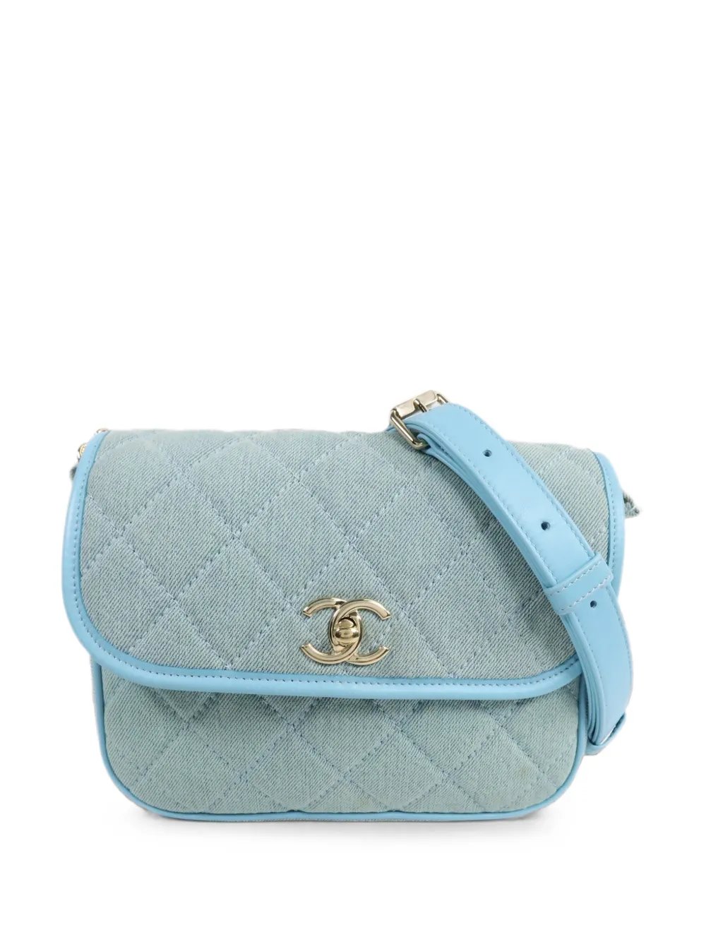small Messenger Flap quilted denim CC turn-lock messenger bag