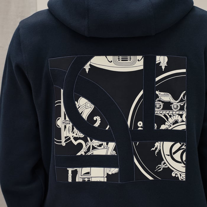 Marine "Ex-libris" Hooded Sweater With Silk Detail