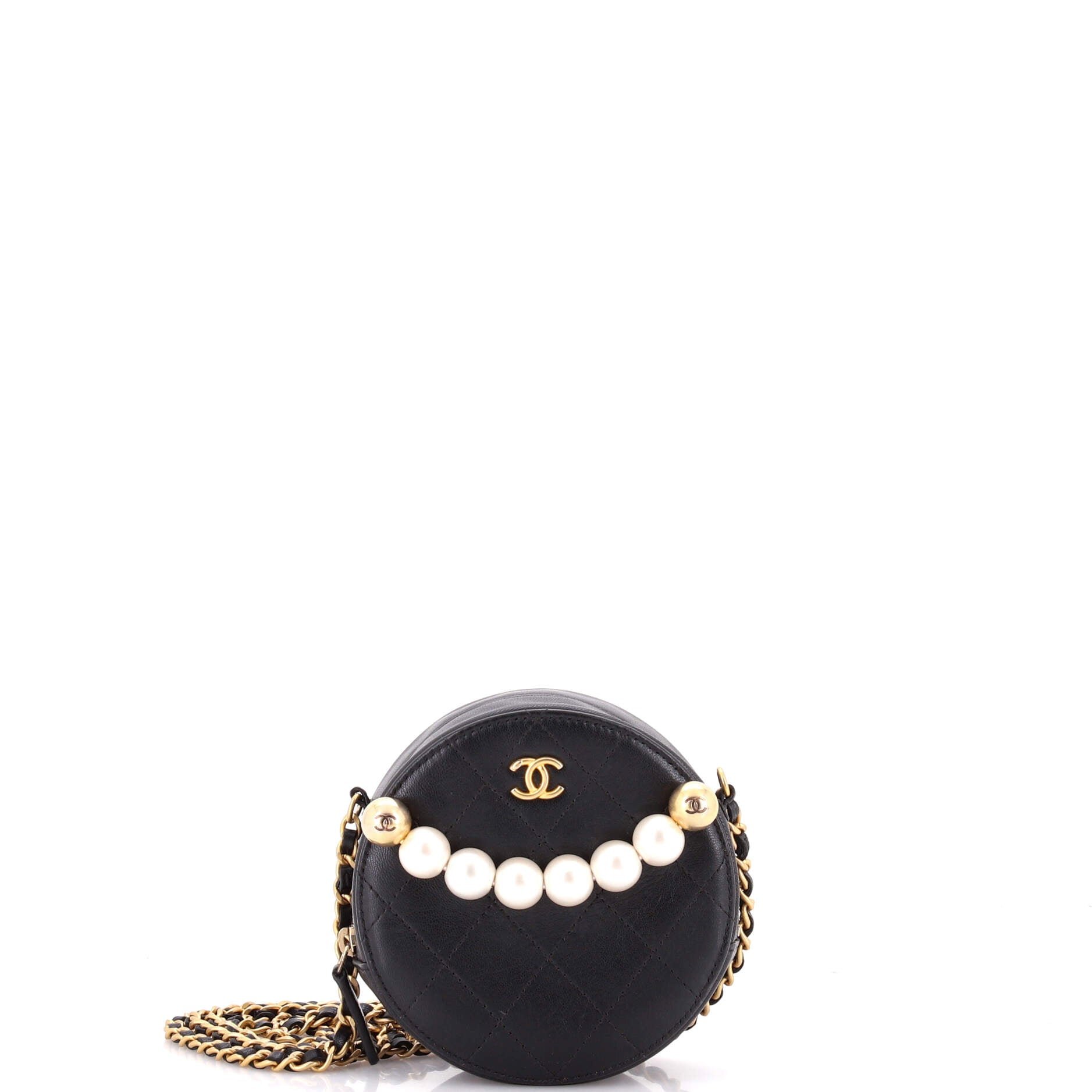 Chic Pearls Round Clutch with Chain Quilted Lambskin