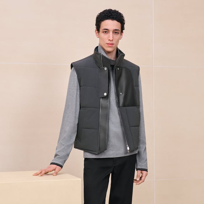 Carbone Quilted Vest With Leather Detail