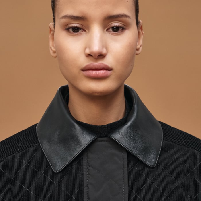 Noir Mixed Leather Coat