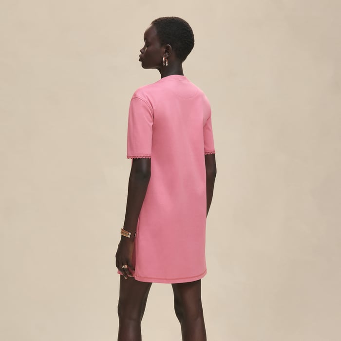 Rose Sorbet Embroidered Pocket Flared Dress