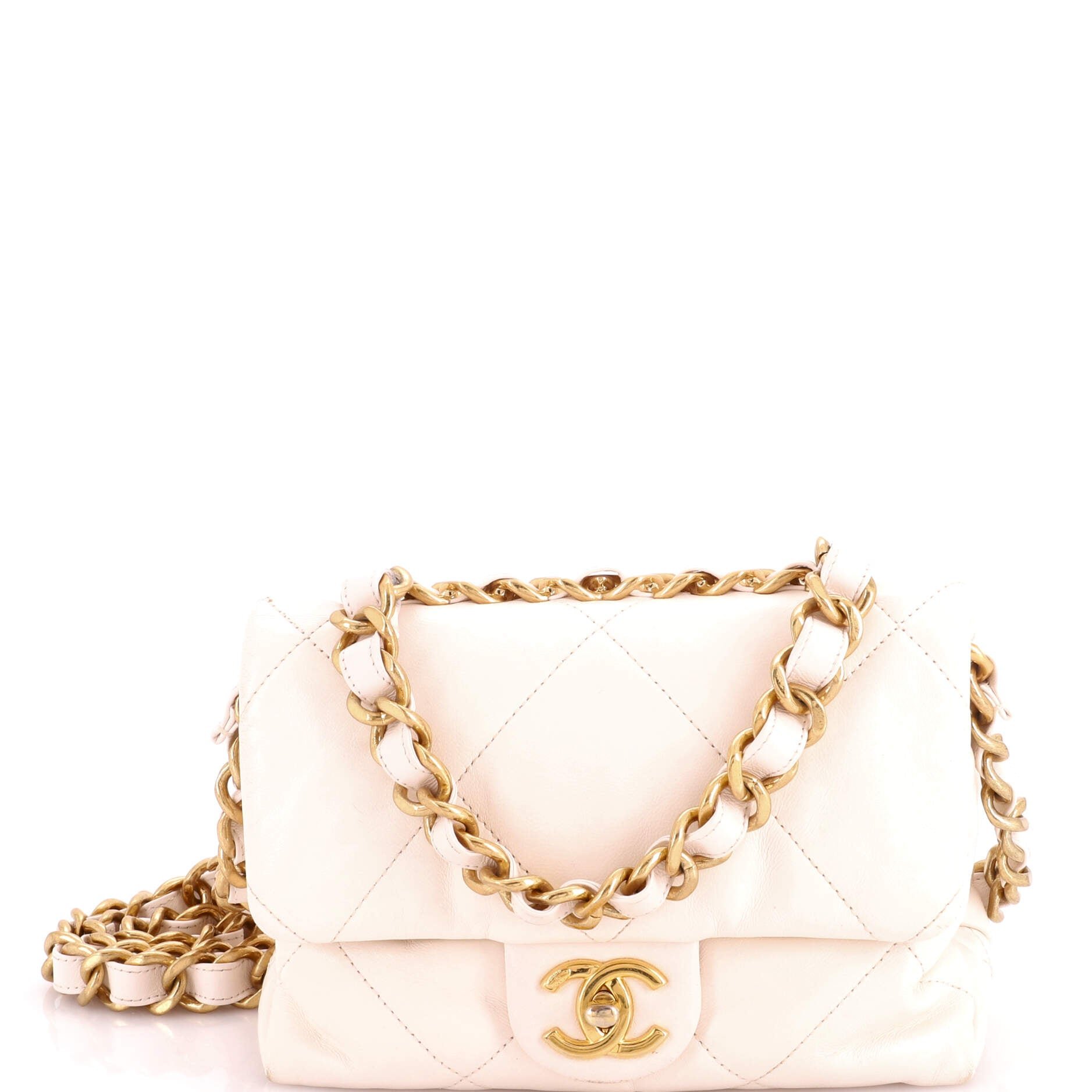 CC Bar Chain Handle Flap Bag Quilted Lambskin Small