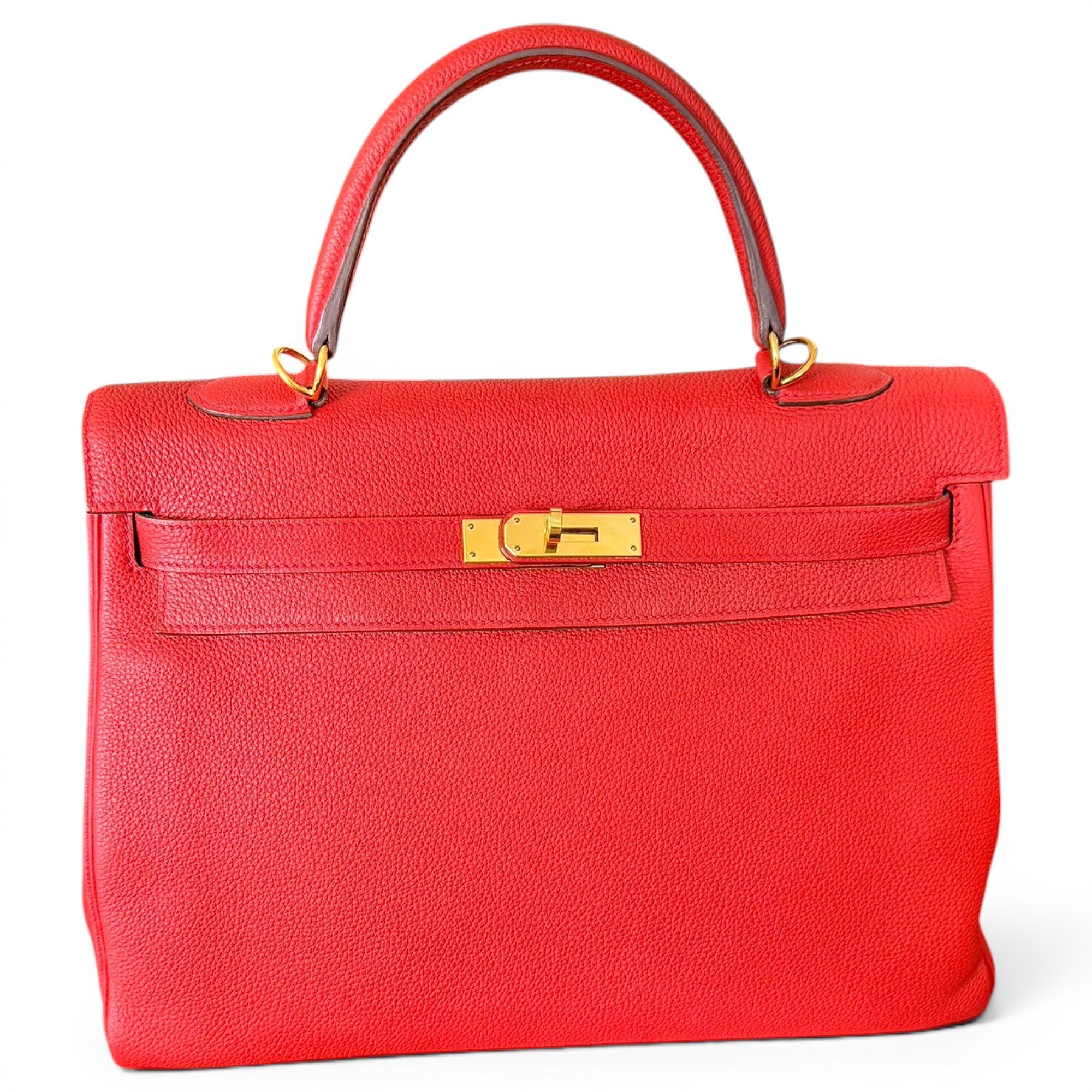 Hermes Kelly 35 Handbag Rouge Vif Fjord Leather